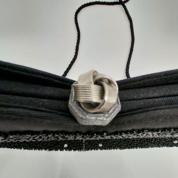 Gino Aldrovandi Black Sparkly Evening Purse with Rhinestones Shoulder Bag 10"x6" - Picture 5 of 14